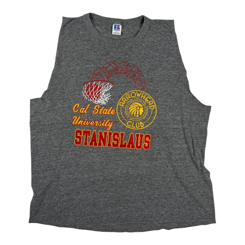 Vintage Cal State Stanislaus Warriors Basketball Shirt Mens XL Gray Russell USA